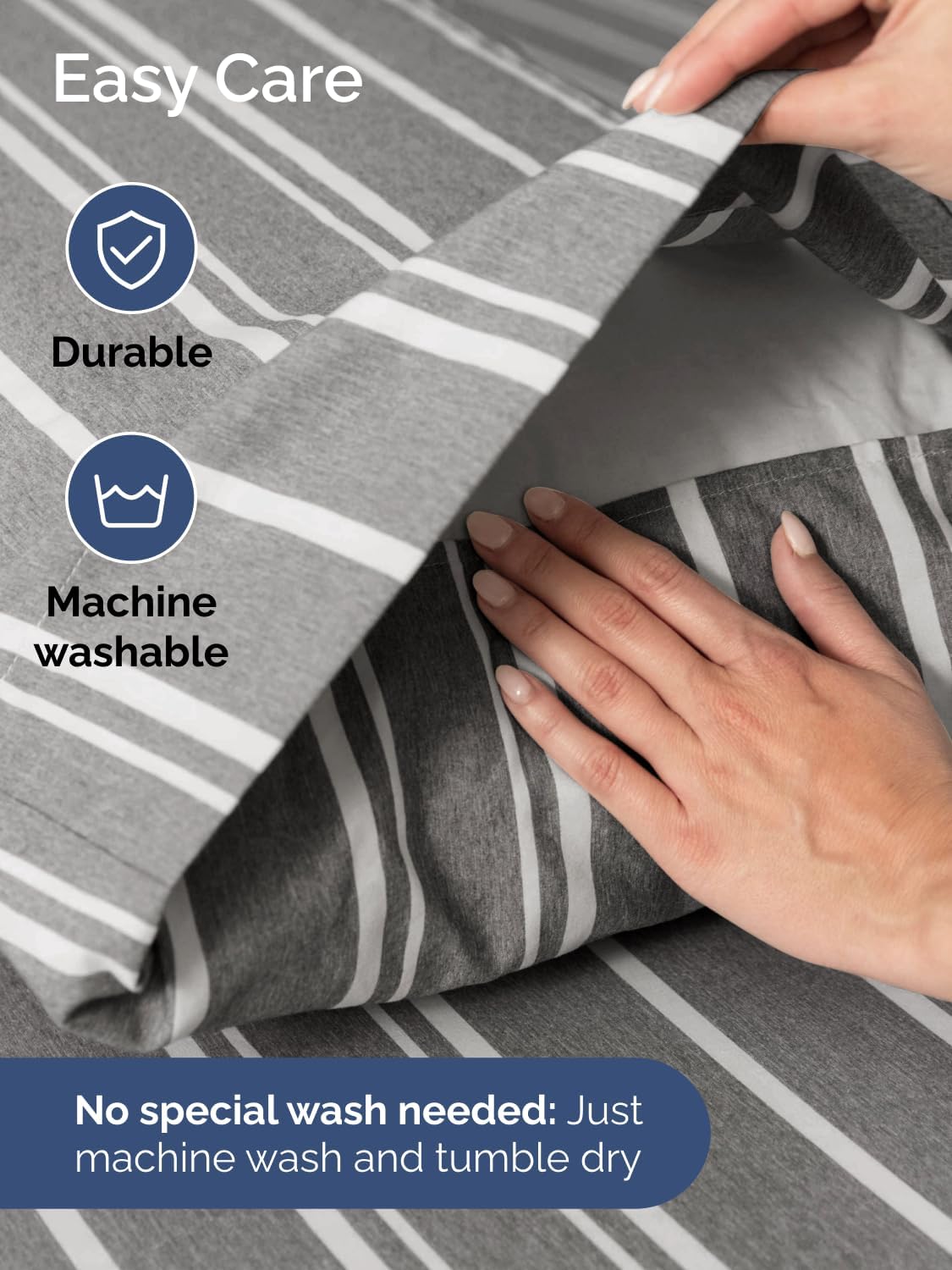 Skiennix Extra Deep Split King Sheet Set - 7 Piece Breathable Cooling Bedding - Soft Wrinkle-Free Grey Stripes