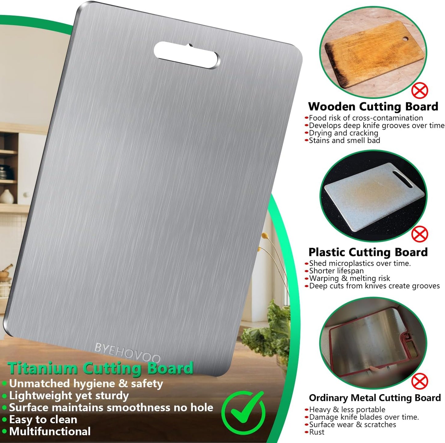 Titanium Cutting Boards Set of 3 - Double-Sided Pure Titanium | Easy to Clean & Dishwasher Safe