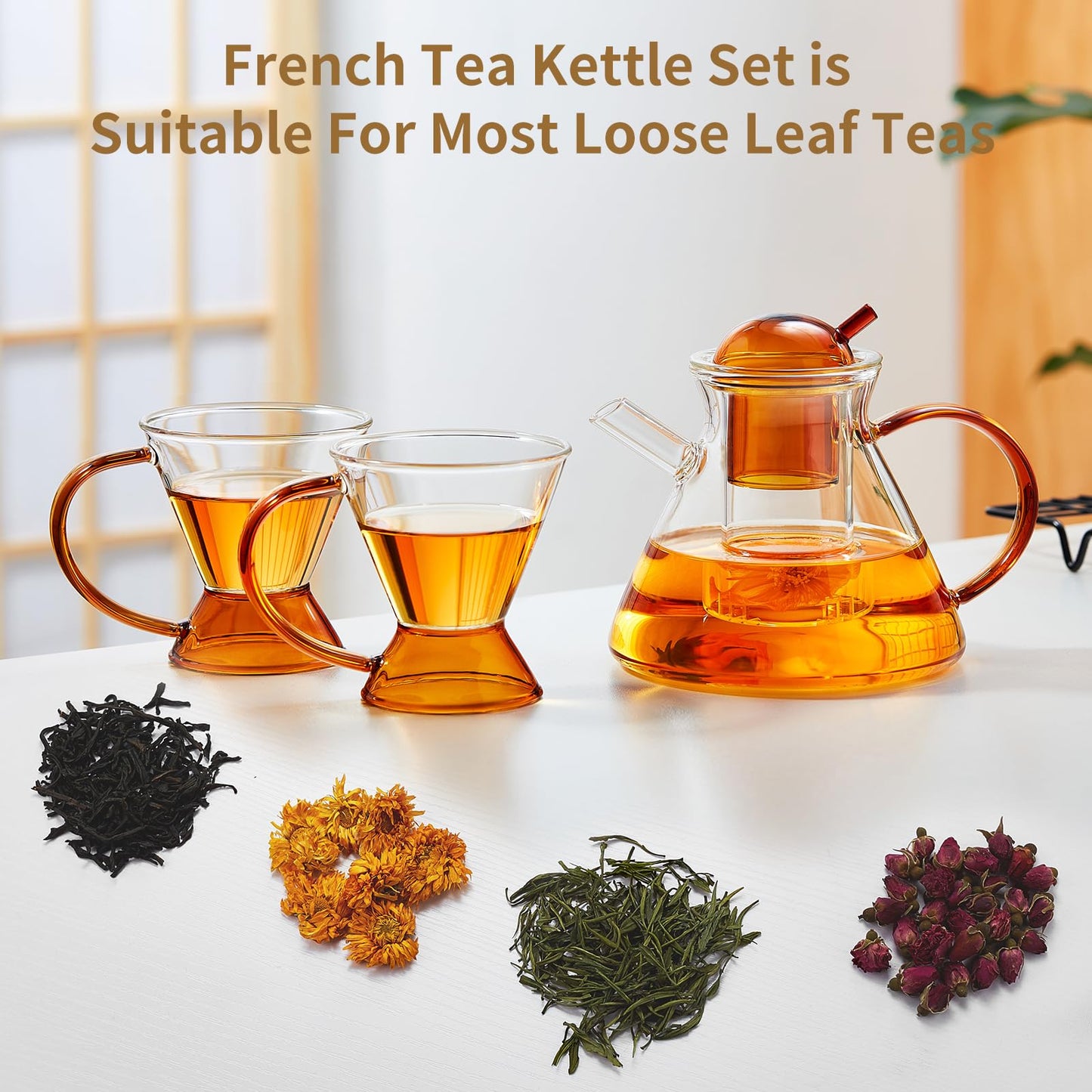 Glass Teapot Tea Pot With Infuser, Glass Kettle, Tea Glass Pot, Glass Tea Cup With Infuser And Lid For Loose Leaf Tea Steeper, Tea Pots For Tea Party, 2 Glass Cups With Saucers, 1 Male Cup Tea Gift.
