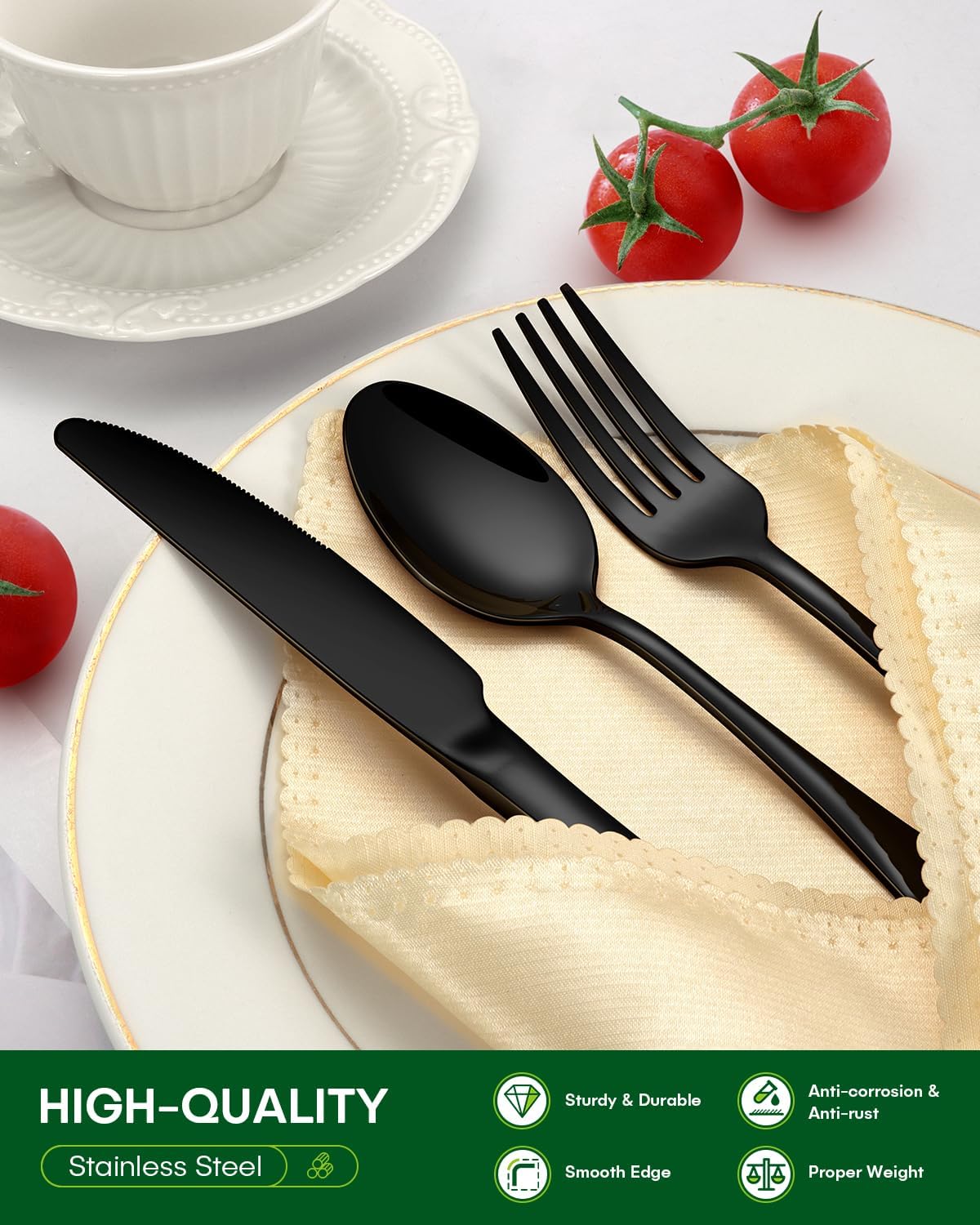 Philipala 20-Piece Black Silverware Set - Stainless Steel Flatware for 4 | Dishwasher Safe & Mirror Polished