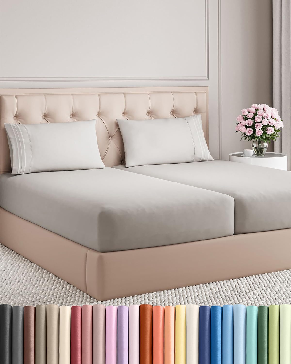 Split King Size 5-Piece Sheet Set - Comfy Cooling Bed Sheets | Luxury Hotel Quality - Deep Pockets, Wrinkle-Free - Oeko-Tex Certified, French Grey