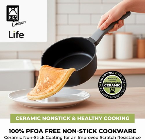 BRA COOKWARE Ceramic Nonstick Saucepan - 6.3 Inch, 1.2 Quart, PFOA Free, Soft-Touch Handle | Versatile for All Cooktops