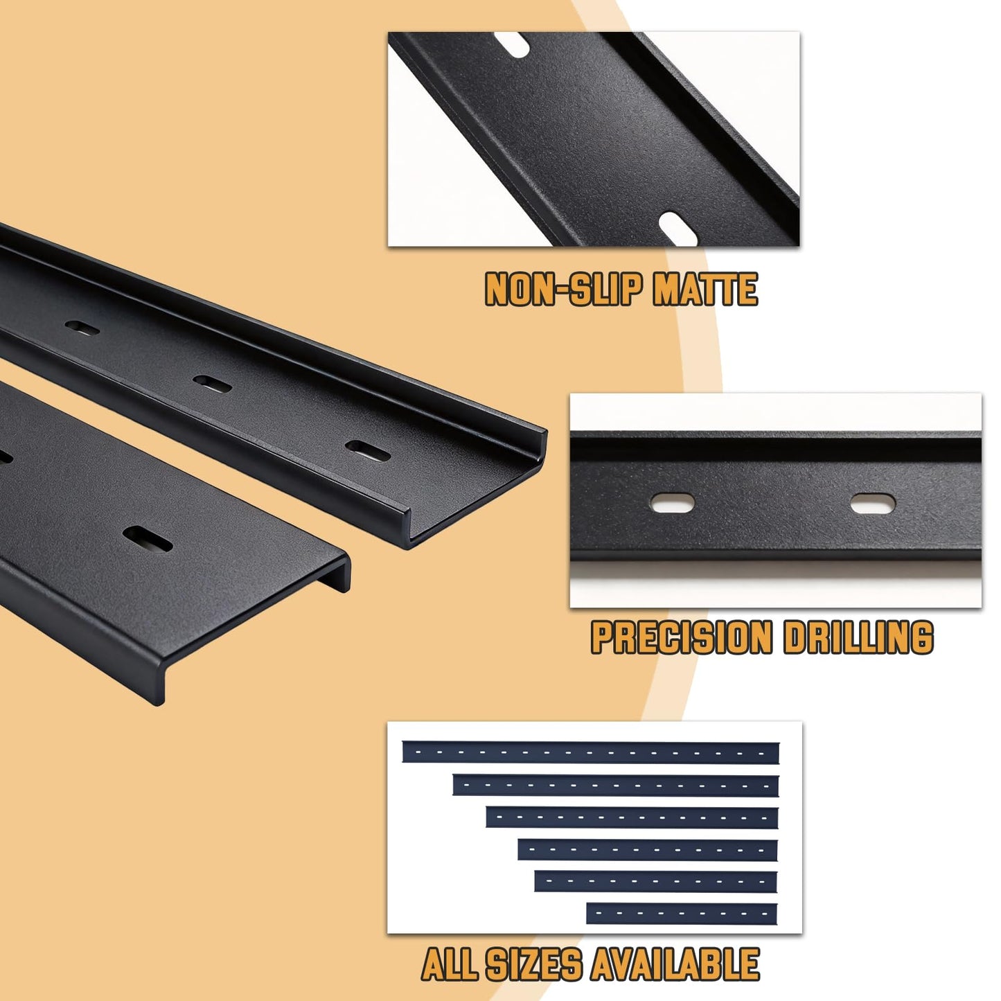 C Channel Steel Support Metal Support Bracing Hidden C Bracket for Table Top Live Edge Slab Woodworking, Black Coat Finish, 6 Holes (2 Pack, 46 Inch)