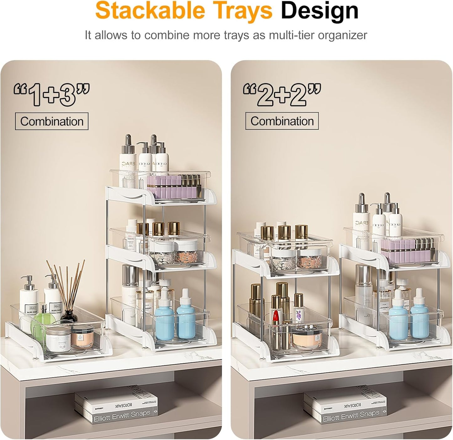 Sevenblue Under Sink Organizer - 2-Tier Kitchen & Bathroom Storage with Sliding Drawer & Hooks | Clear