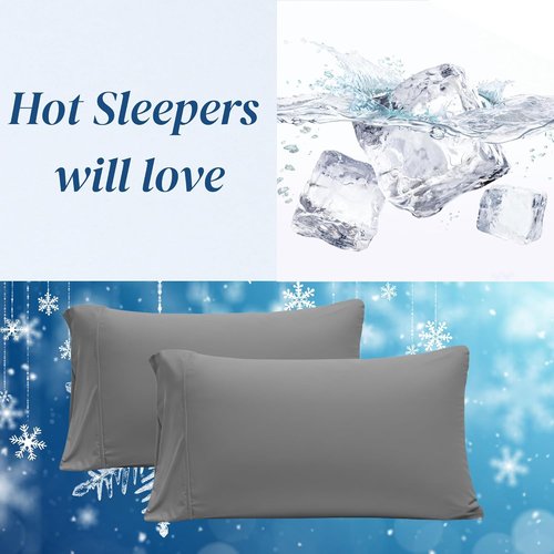 Beckham Hotel Collection Cooling Pillowcases - King Size Set of 2 | Silky Soft, Breathable, Dark Gray