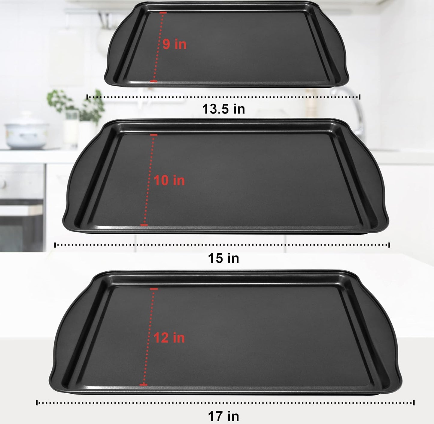 Perlli Non-Stick Baking Sheets - 3-Piece Carbon Steel Oven Tray Set | BPA-Free for Cakes & Cookies