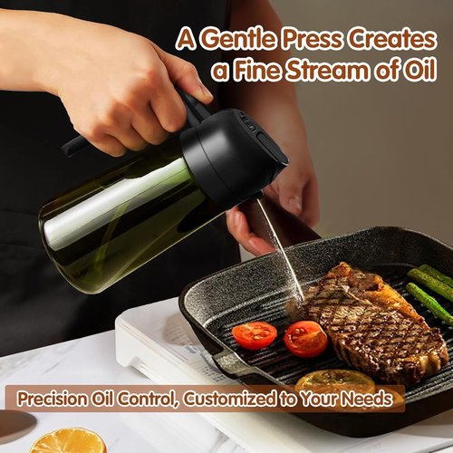 Glass Olive Oil Sprayer by [Brand Name] - 2-in-1 Dispenser for Cooking, Air Fryer, BBQ | 16oz Black