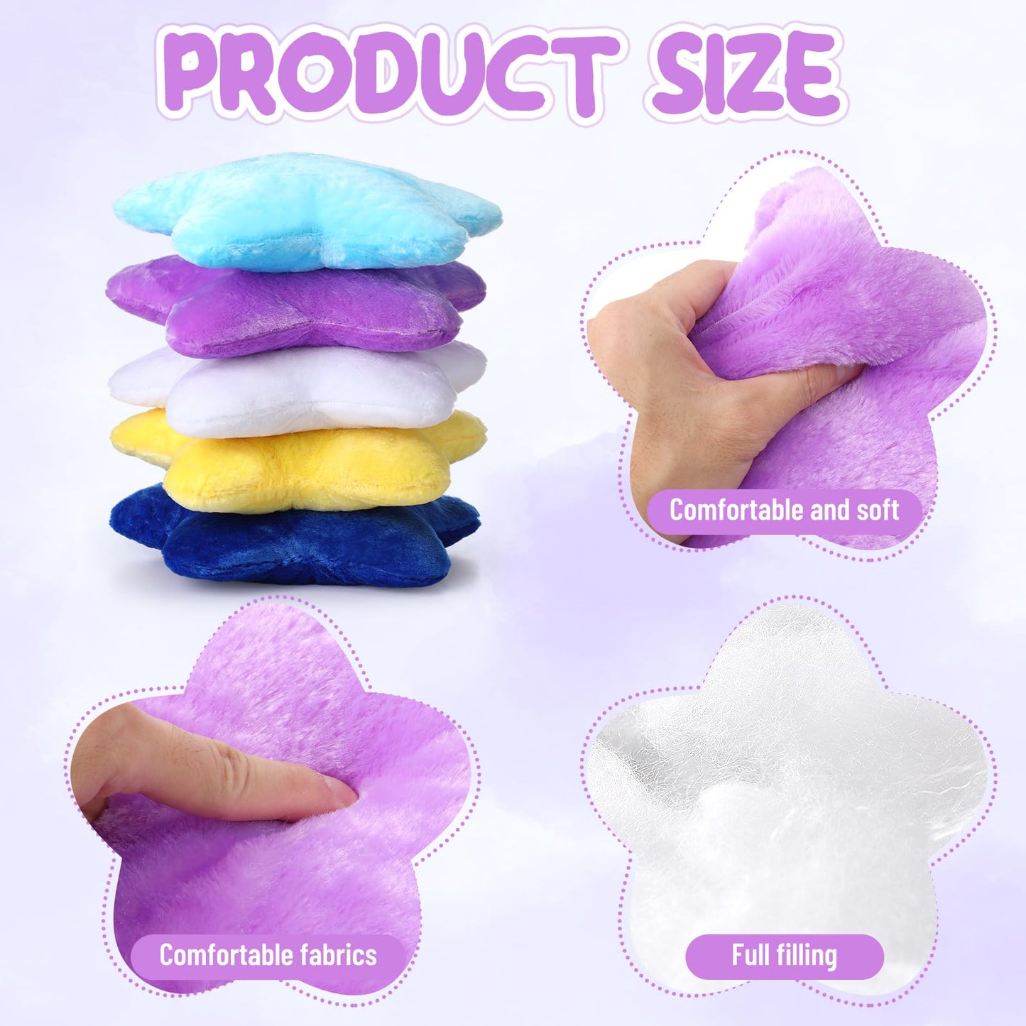 Soaoo 5 Pcs Star Fluffy Pillow Shaped Star Throw Pillow Kids Aesthetic Decor Soft Preppy Cute Cushion for Sofa Living Room Bedroom Back to School 15.75 in (Yellow,Purple,White,Blue,Dark Blue)