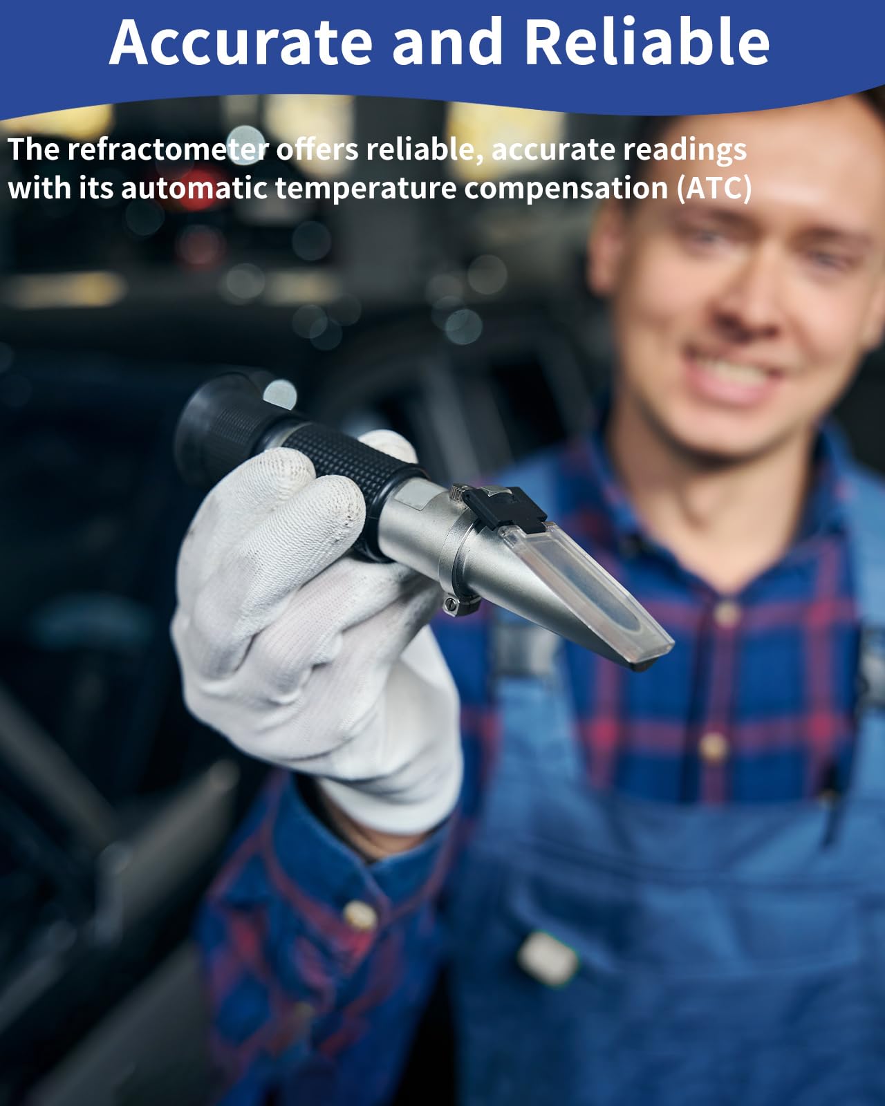 4-in-1 Antifreeze Coolant Refractometer, DEF Refractometer with ATC, Automotive Antifreeze Tester for Ethylene Glycol, Propylene Glycol, Diesel Exhaust Fluid, Battery Acid & Windshield Washer Fluid