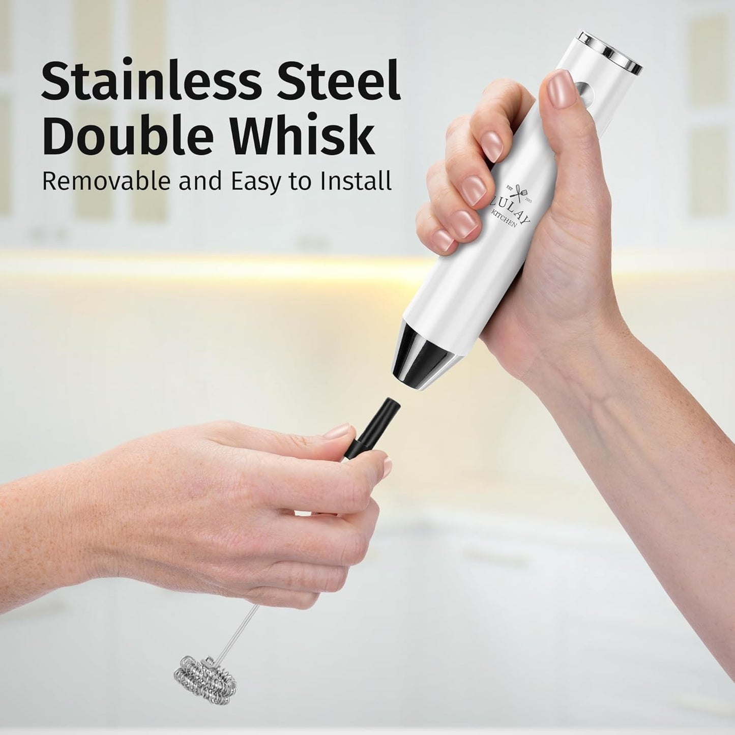 Zulay Kitchen Rechargeable Milk Frother - Powerful 2-Speed Motor & Waterproof Design - Snow White