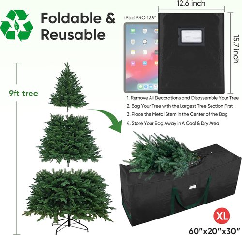 BALEINE Christmas Tree Storage Bag - Heavy Duty 9 ft Extra Large with Reinforced Handles & Dual Zippers (Black)
