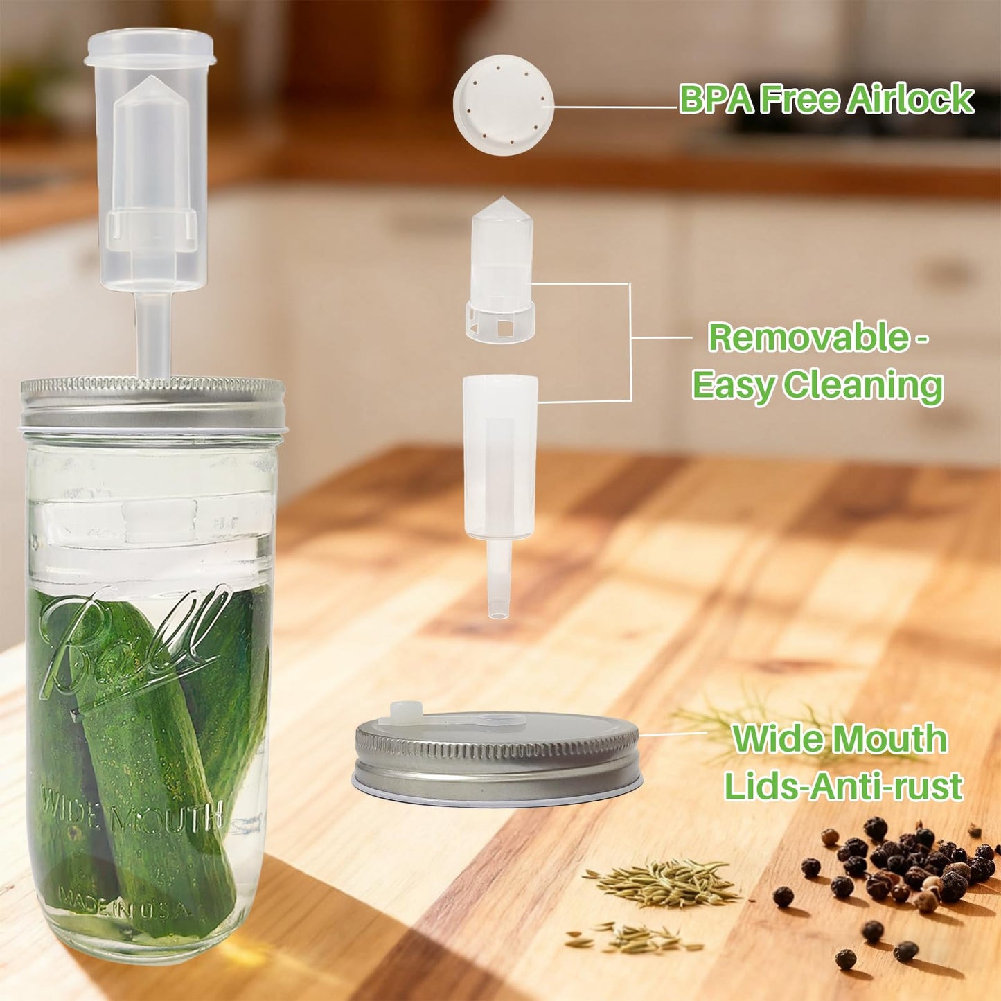 Fermentation Kit for Wide Mouth Mason Jars,Fermentation Kit with 4 Glass Fermentation Weights,4 Fermenting Lids,4 airlocks,5 Silicone Rings,5 Silicone Grommet for Pickling, Canning and Sauce(No Jars)