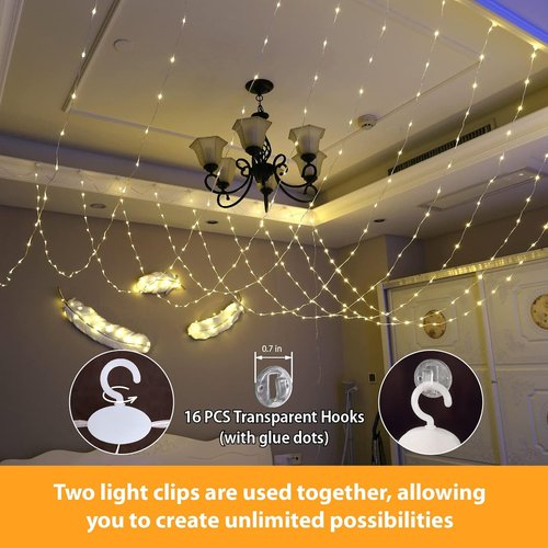 HXWEIYE 300LED Fairy Curtain Lights - 9.8x9.8Ft USB Plug-In with Remote | 8 Modes for Wedding & Home Decor, Warm White