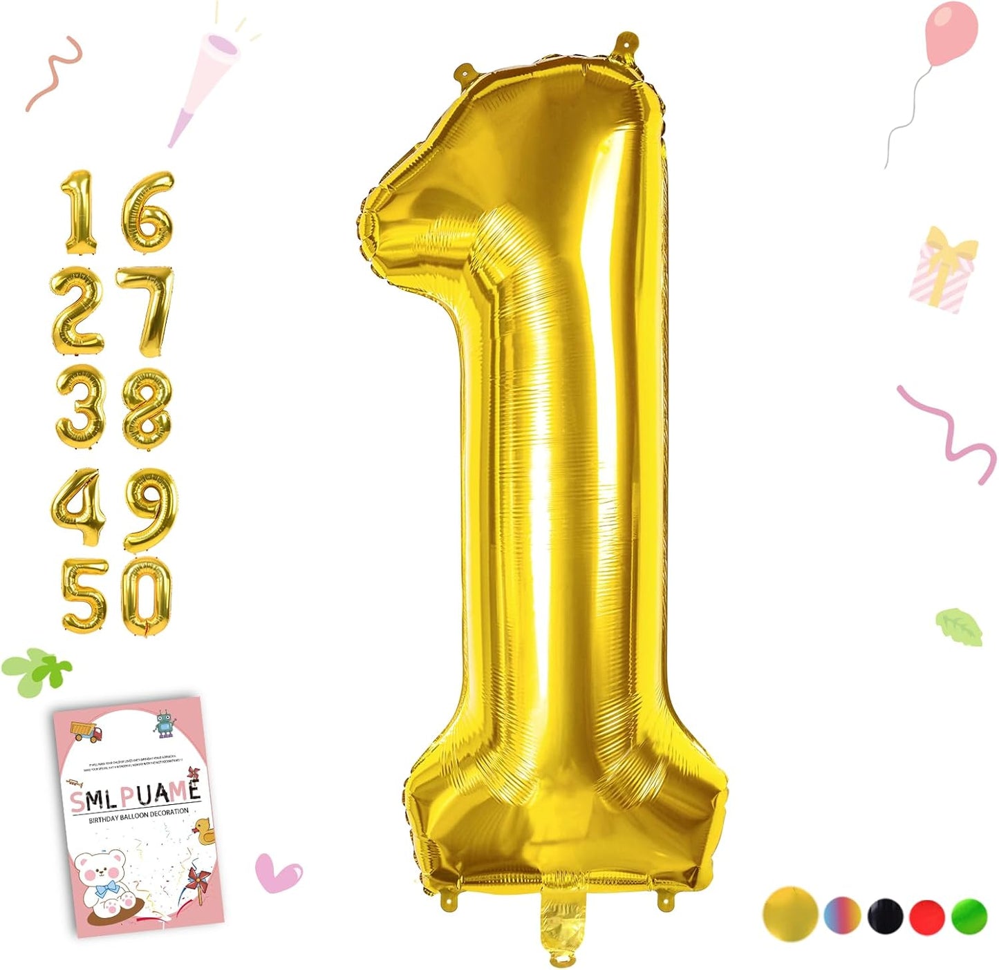 Smlpuame Gold 40-Inch Number Balloons 0-9 | Large Helium Foil Balloons for Birthday & Wedding Celebrations