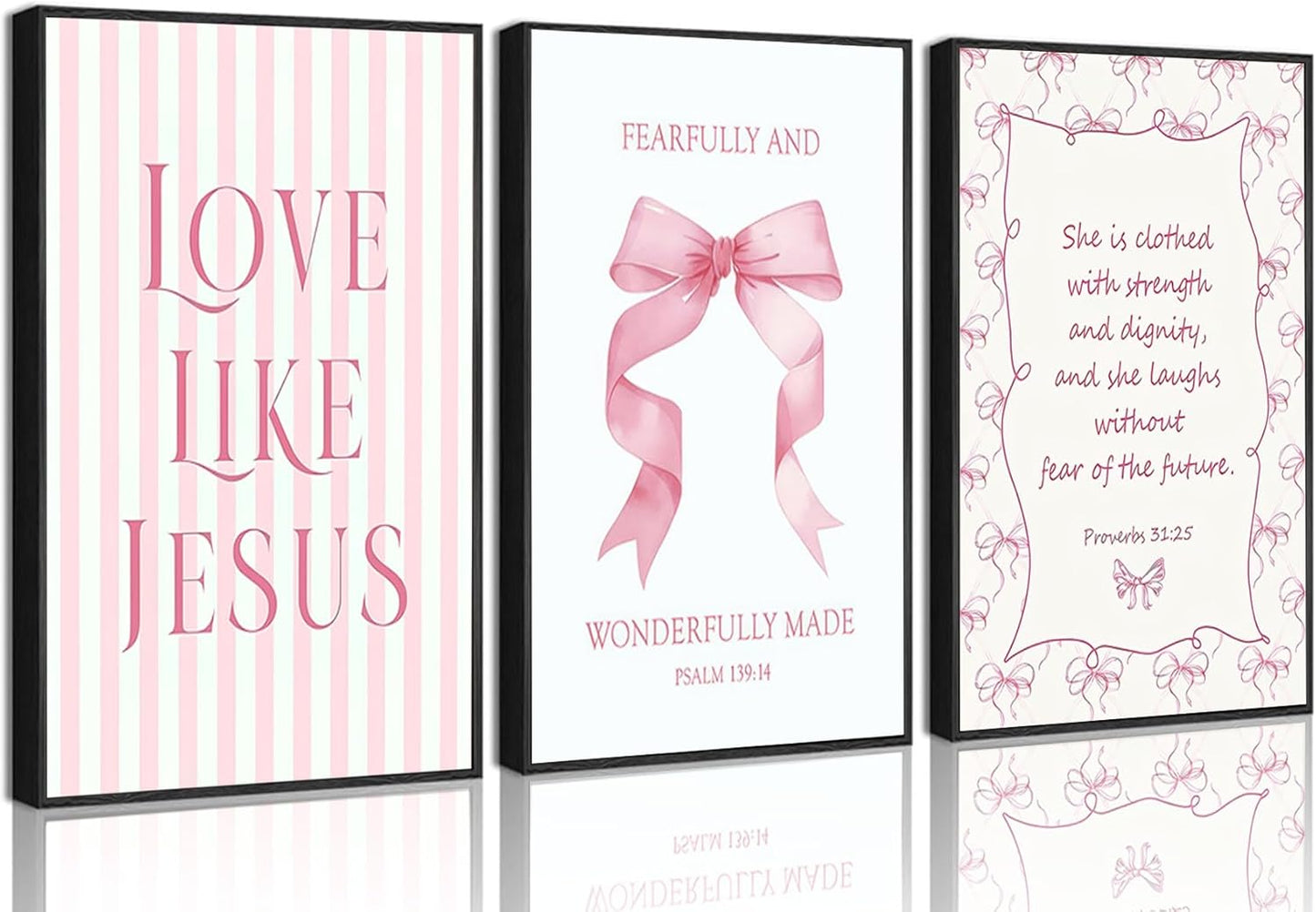 Skiennix 3-Piece Pink Christian Wall Art - Inspirational Bible Verses Canvas Prints | 12x16in Unframed Decor for Teen Girls' Bedroom
