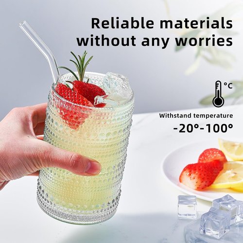 HomeVogue Vintage Hobnail Drinking Glasses Set of 12, 15oz Textured Tumblers - Embossed Clear Bar Glasses for Cocktails, Beer, Whiskey, Dishwasher-Safe Highball Cups for Kitchen, Juice & Mixed Drinks