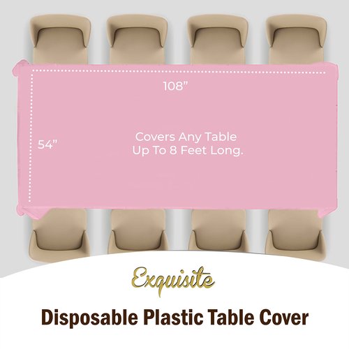 Exquisite 12-Pack Premium Plastic Tablecloth Pack of 12 Premium Plastic Tablecloth 54 Inch x 108 Inch Rectangle Table Cover - Pink