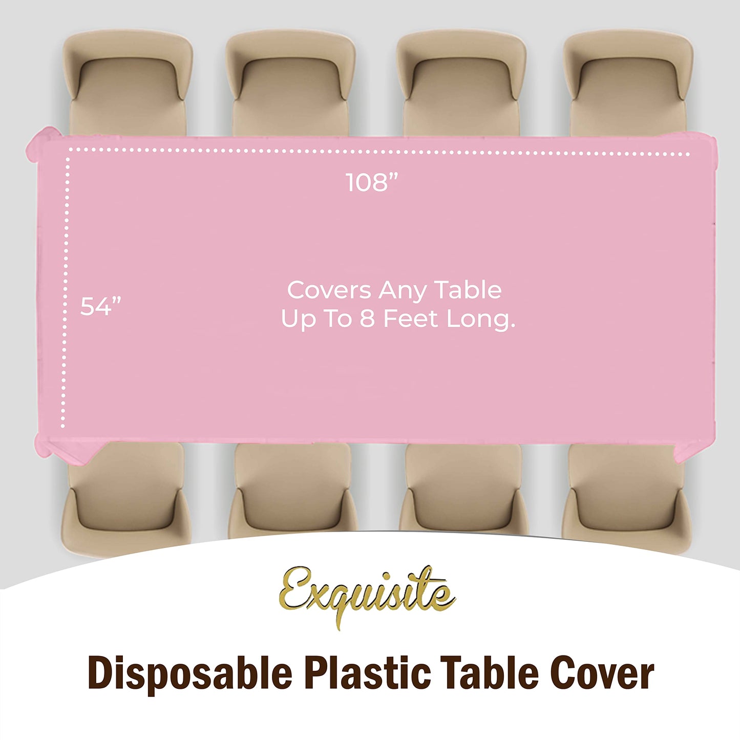 Exquisite Party Solids 6-Pack Premium Plastic Tablecloth 54in. x 108in. Rectangle Plastic Table Cover - Pink