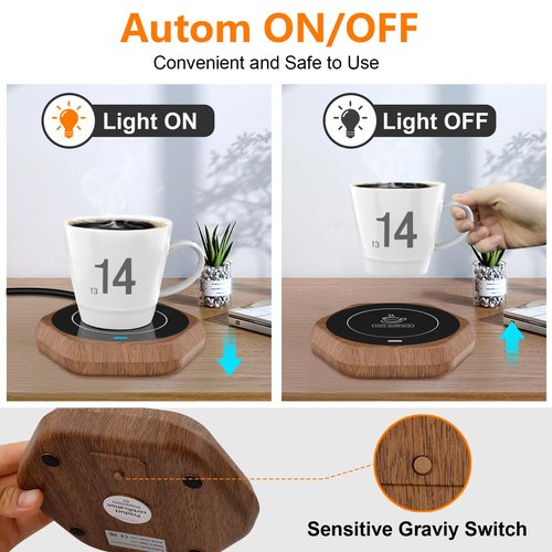 Coffee Mug Warmer: Smart Beverage Heating Plate Candle Wax Cup Warmer Electric Thermostat Coaster for Hot Coffee Milk Tea Water Cocoa Desk Home Office Use (R1 Wood Grain)