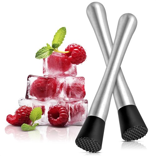 2 Pcs Bar Muddler for Cocktails - 8" Stainless Steel Muddler for Lemonade with Glass-Safe Grooved Nylon Head, Dishwasher Safe - Lemonade Stand Supplies for Mojitos, Citrus, Mint, Herb & Fruit Mixing
