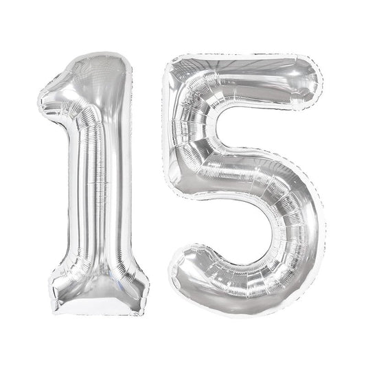 Silver Number 15 Balloon 40 inch, 15 Number Balloons, 15th Silver Birthday Decorations for Girls Boys Kids, 15 Year Old Silver Party Supplies