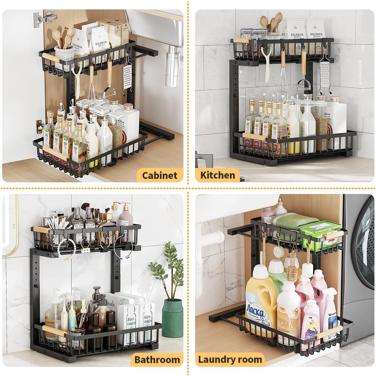 Under Sink Organizer by [Brand Name] - 2-Tier Metal Pull-Out Storage Solution | 2-Pack for Kitchen & Bathroom