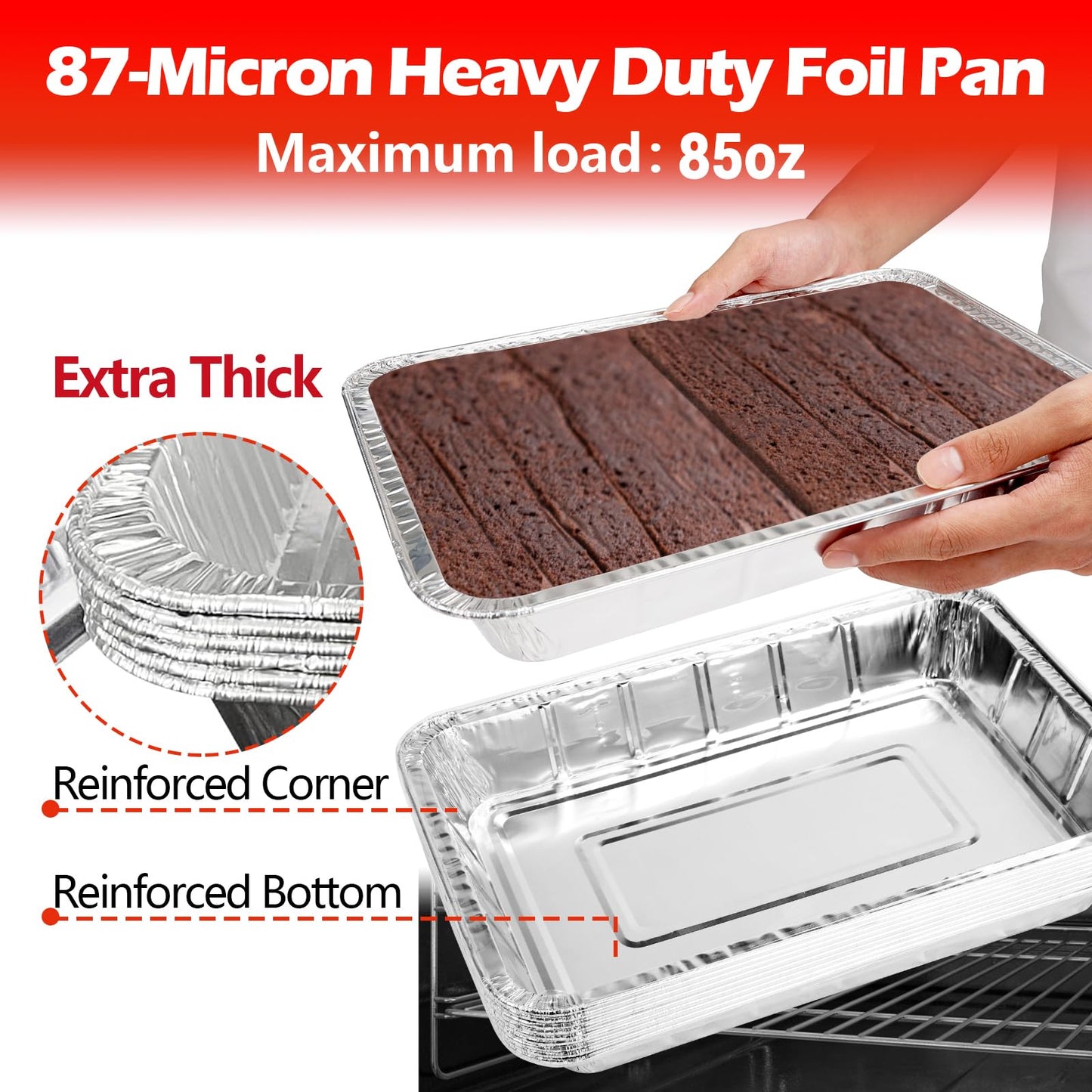 MAXTBEE Aluminum Pans Foil Pans, 25 Pack 9x13 Disposable Trays Half Size Tin Pans Heavy Duty Foil Trays Food Containers For Cooking, Baking, Roasting, Heating or Steam Table