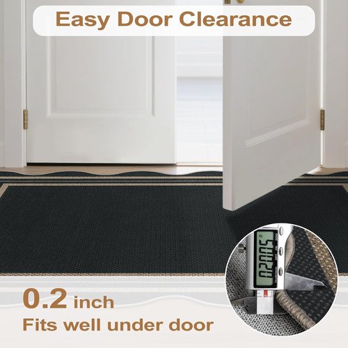 Easy Jute Black Kitchen Rug - Washable Non-Slip 2x3 Entryway Mat | Farmhouse Scalloped Doormat