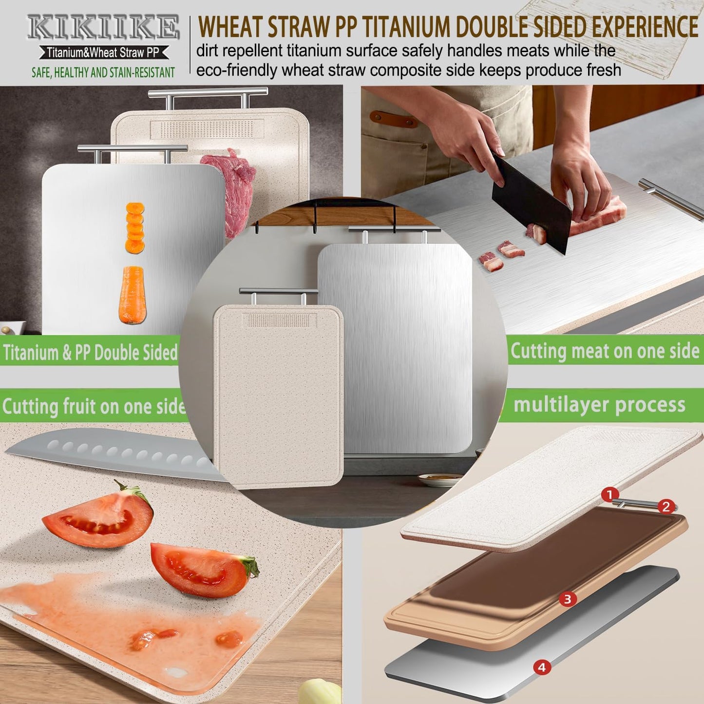 Titanium Cutting Board - Double-Sided Pure Titanium Kitchen Chopping Board | Easy to Clean, Large Size