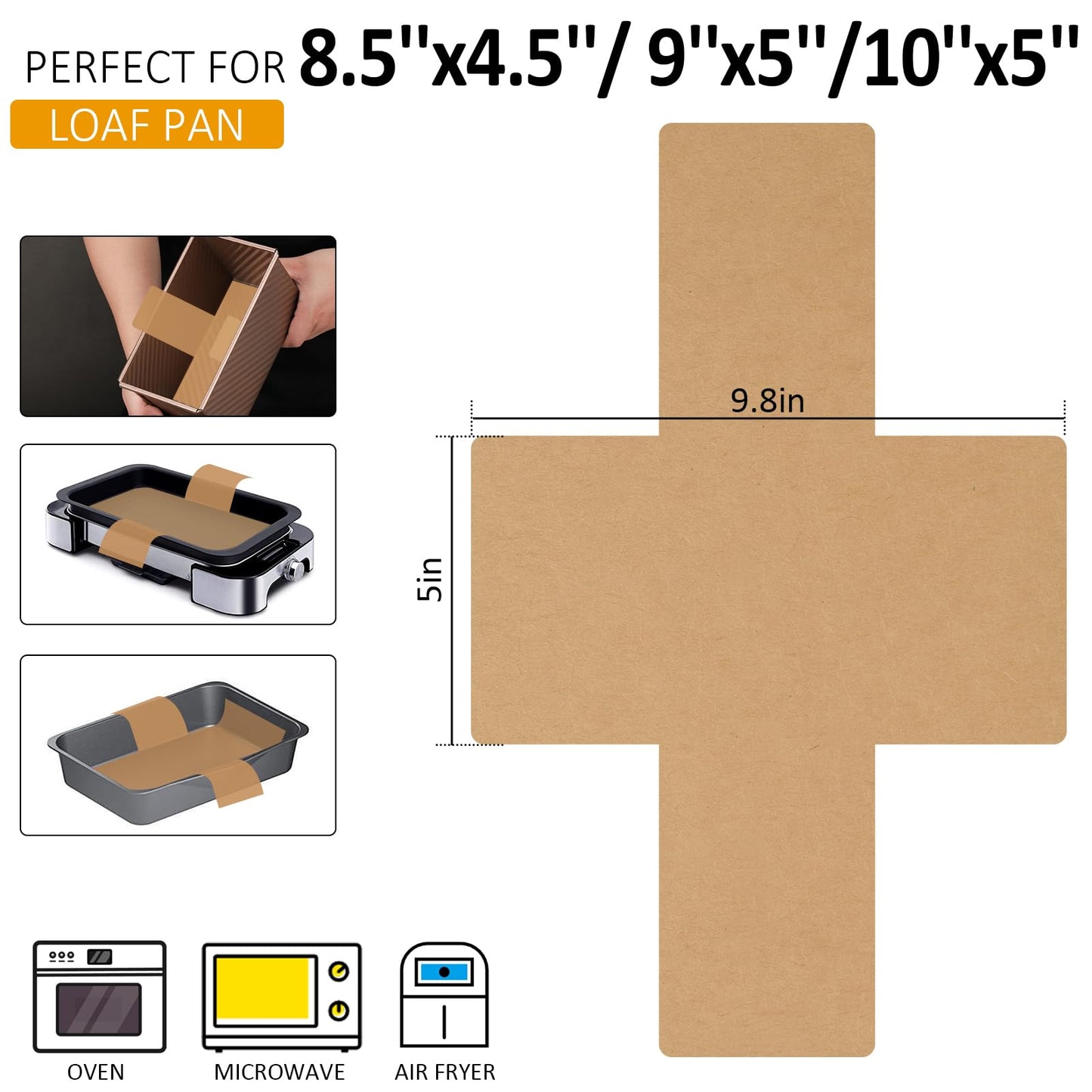Numola Parchment Paper Loaf Pan Liners, Non-Stick Baking Paper Sheets for 8.5x4.5/ 9x5/10x5 Inch Pans, Double-Sided Unbleached Easy-Release Paper for Banana Bread, Meatloaf, Toast-100 Pack