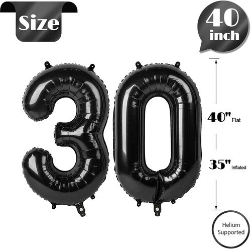 Black Number 30 Balloon - 40 Inch 30th Birthday Decoration for Men & Women Party Supplies