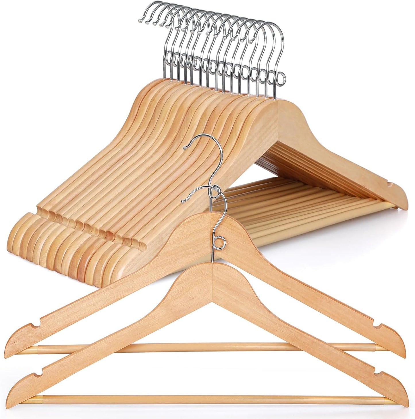 TOPIA HANGER Wooden Hangers - 30 Pack Space-Saving Design with 360° Swivel Hook & Non-Slip Bar