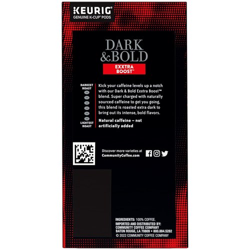 Community Coffee Dark & Bold Extra Boost Coffee Pods - 96 Count for Keurig 2.0 | Bold Flavor & Convenience
