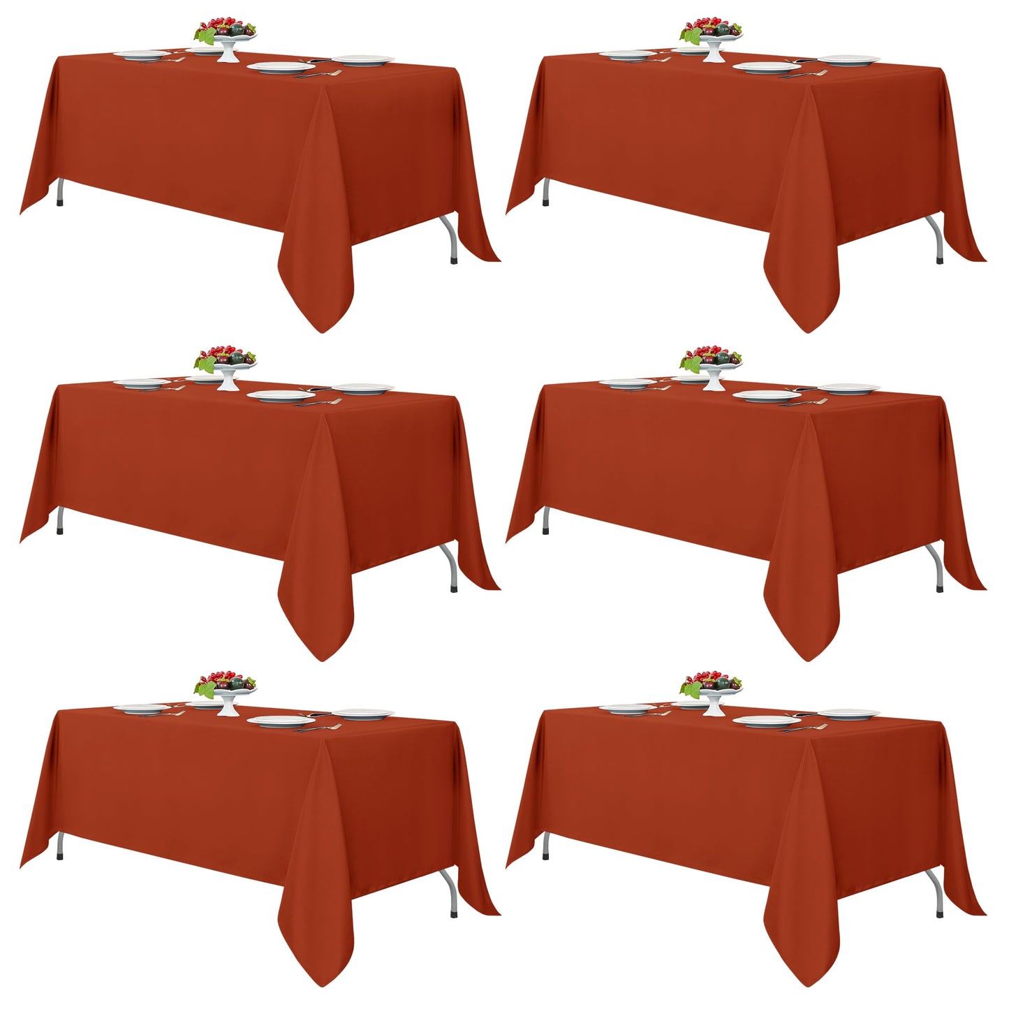 Fitable Rust Table Clothes for Rectangle Tables, 6 Pack - 90 x 132 Inch - Reusable and Elegant Fall Tablecloths, Polyester Fabric Table Covers for Wedding, Party, Banquet, Formal Events