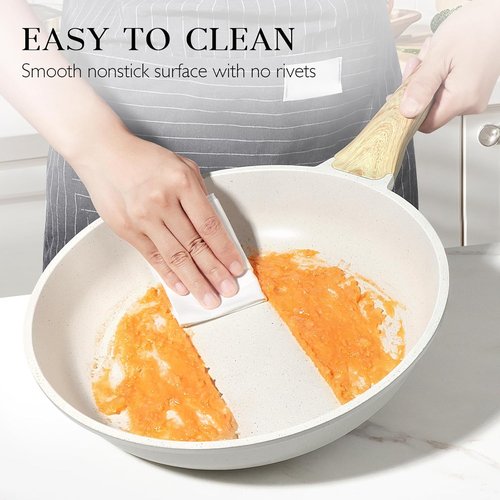 GiPP Nonstick Frying Pan Skillet - 9.5" White Granite Omelette Pan | Healthy Stone Cookware, PFOA Free