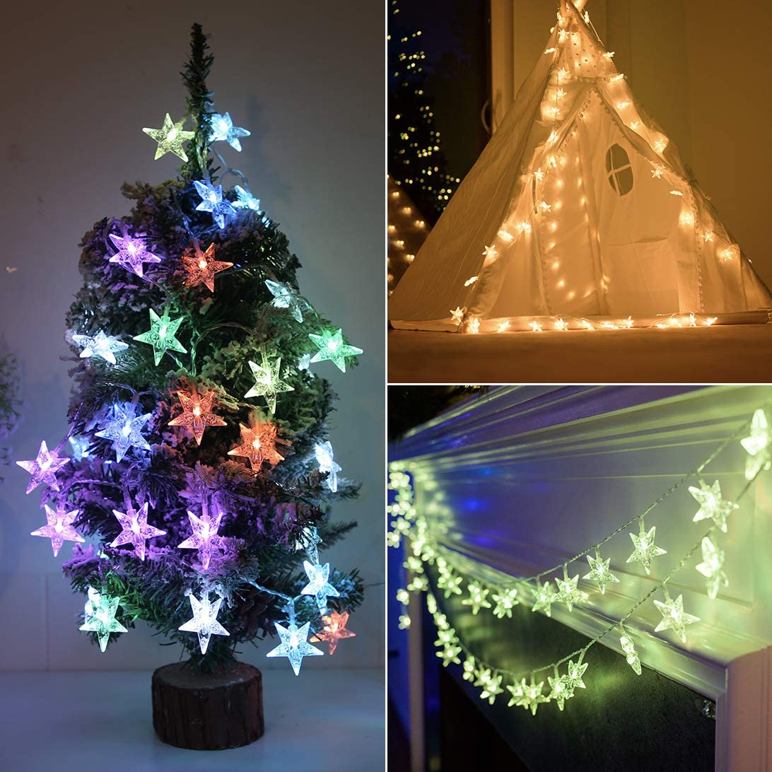 Star String Lights Plug in - 33 ft 100 LED Star Fairy String Lights with Remote and Timer, 8 Modes Waterproof for Bedroom Tent Loft Bed Window Backyard Patio Porch Balcony Staircase Party, White