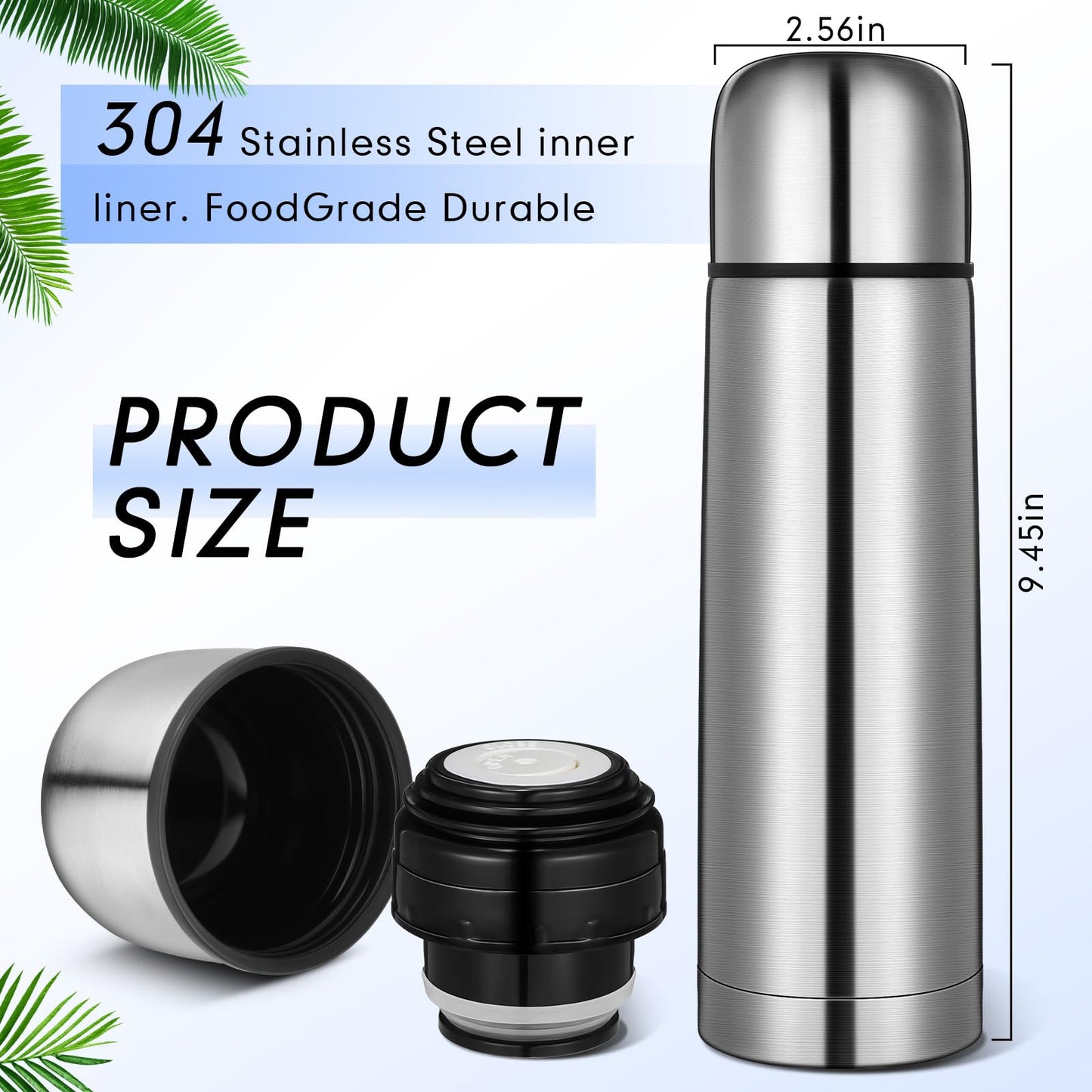 Domensi 4 Pcs Stainless Steel Thermal Bottle 17 oz/ 500 ml Hot Water Flask Coffee Travel Mugs with Cup Cafe Sealed Vacuum Insulated Bottles for Hot Drinks