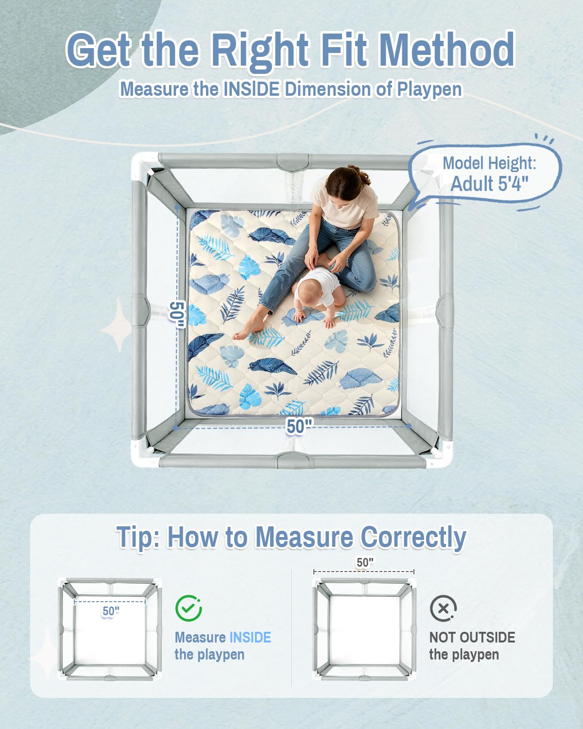 Skiennix Baby Play Mat - Thickened Non-Slip Floor Mat | 50x50 Portable & Foldable Design for Crawling Babies