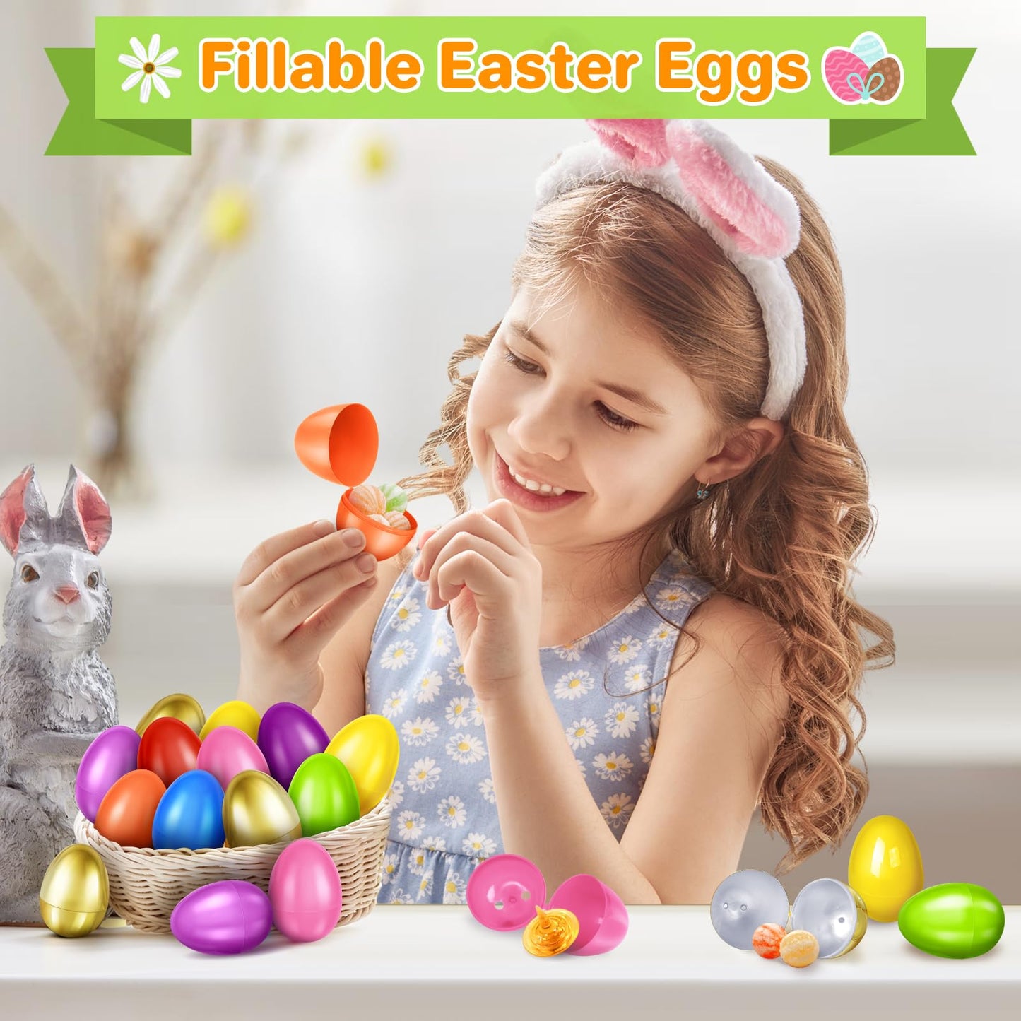 SpringFlower 61 PCS 2.3" Plastic Easter Eggs With Golden Easter Eggs, Empty Easter Eggs Fillable, Colorful Bright Plastic Eggs Bulks for Easter Hunt, Easter Basket Stuffers, Easter Party Favor