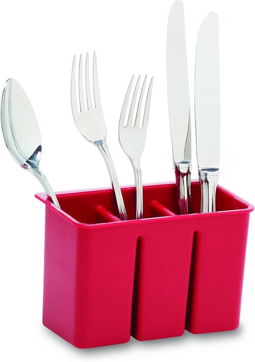 Farberware Classic Large Dish Rack - Rust Resistant with Removable Flatware Caddy & Angled Drain Board | Red 3-Piece Set