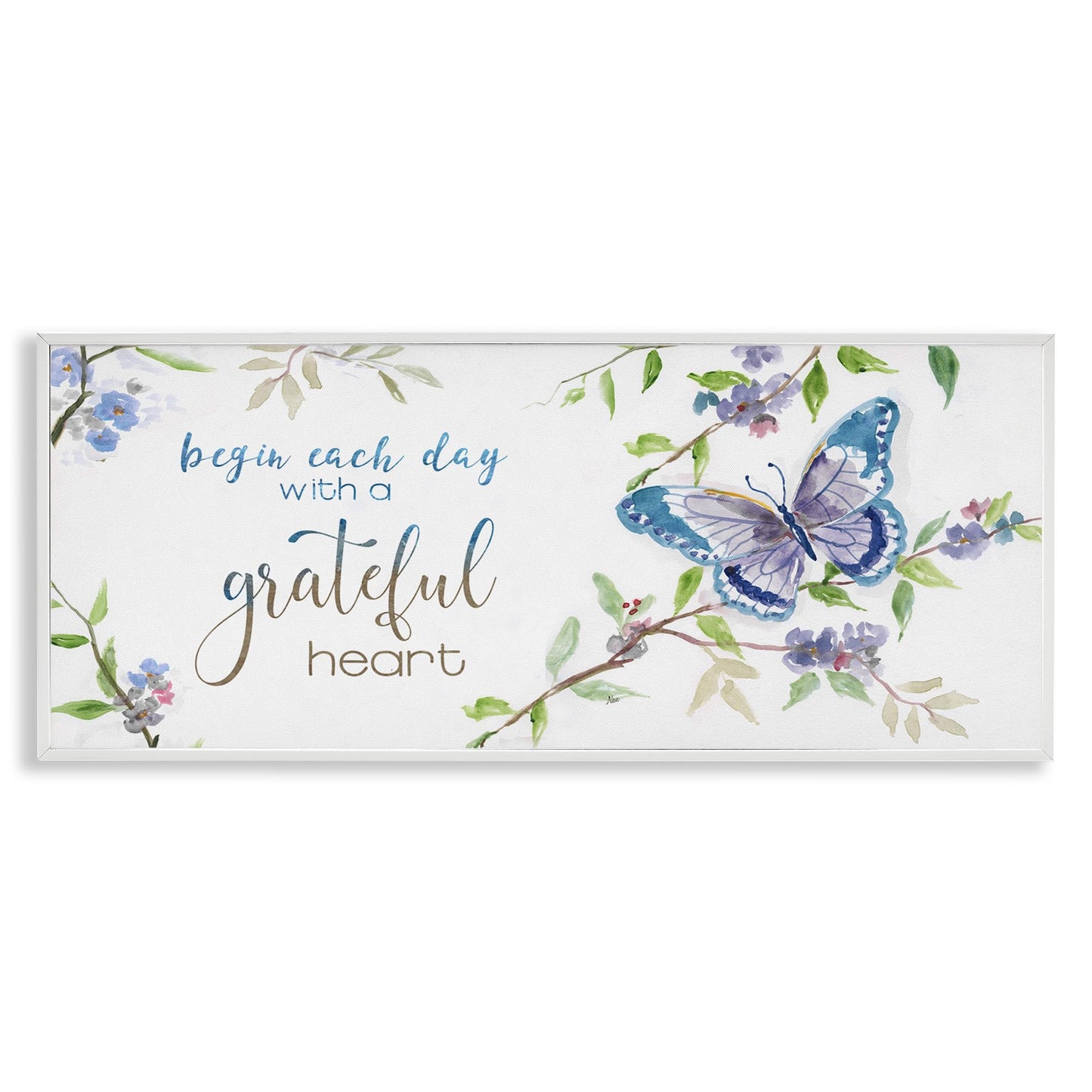 Stupell Industries Begin Day with Grateful Heart Floral Blossom Motivational, Design by Nan