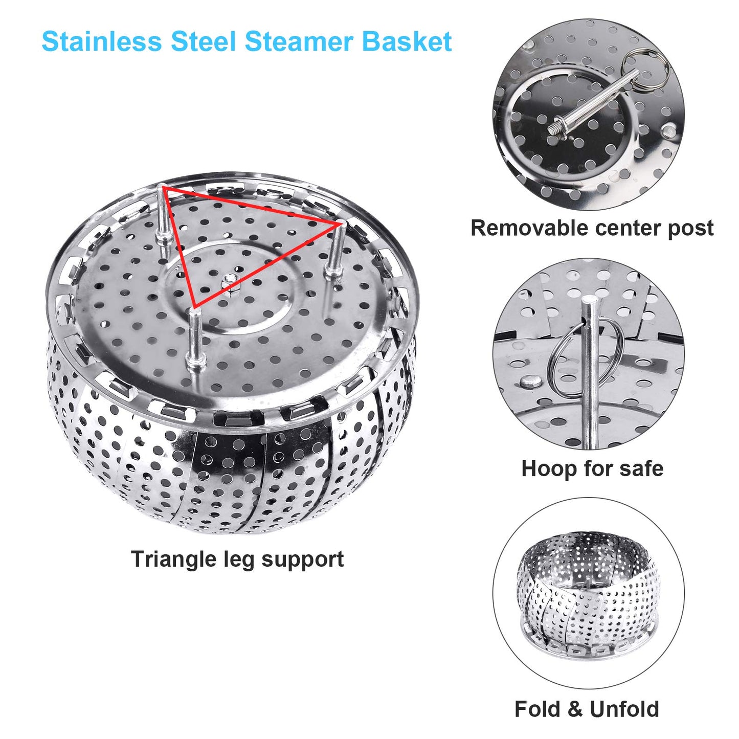 Veggie Vegetable Steamer Basket, Folding Steaming Basket, Metal Collapsible Stainless Steel Steamer Basket Insert for Cooking Food, Expandable Fit Various Size Pot(5.9" to 9.8") YLYL
