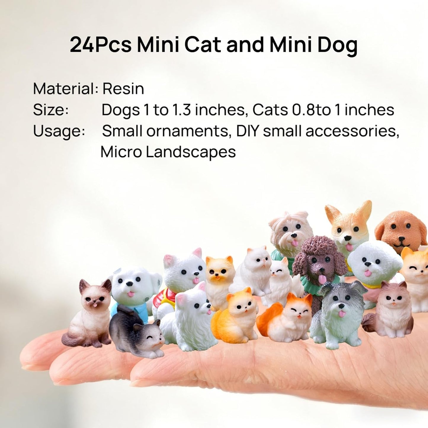 Skiennix Mini Cat & Dog Figurines Set - 24 Cute Realistic Resin Animal Models for Home Decor & Parties