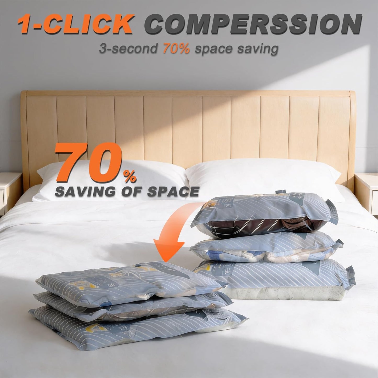 Skiennix 15-Pack Vacuum Bags - Travel Compression Bags with Wireless Pump | Carry-On Size, Space Saver for Clothes