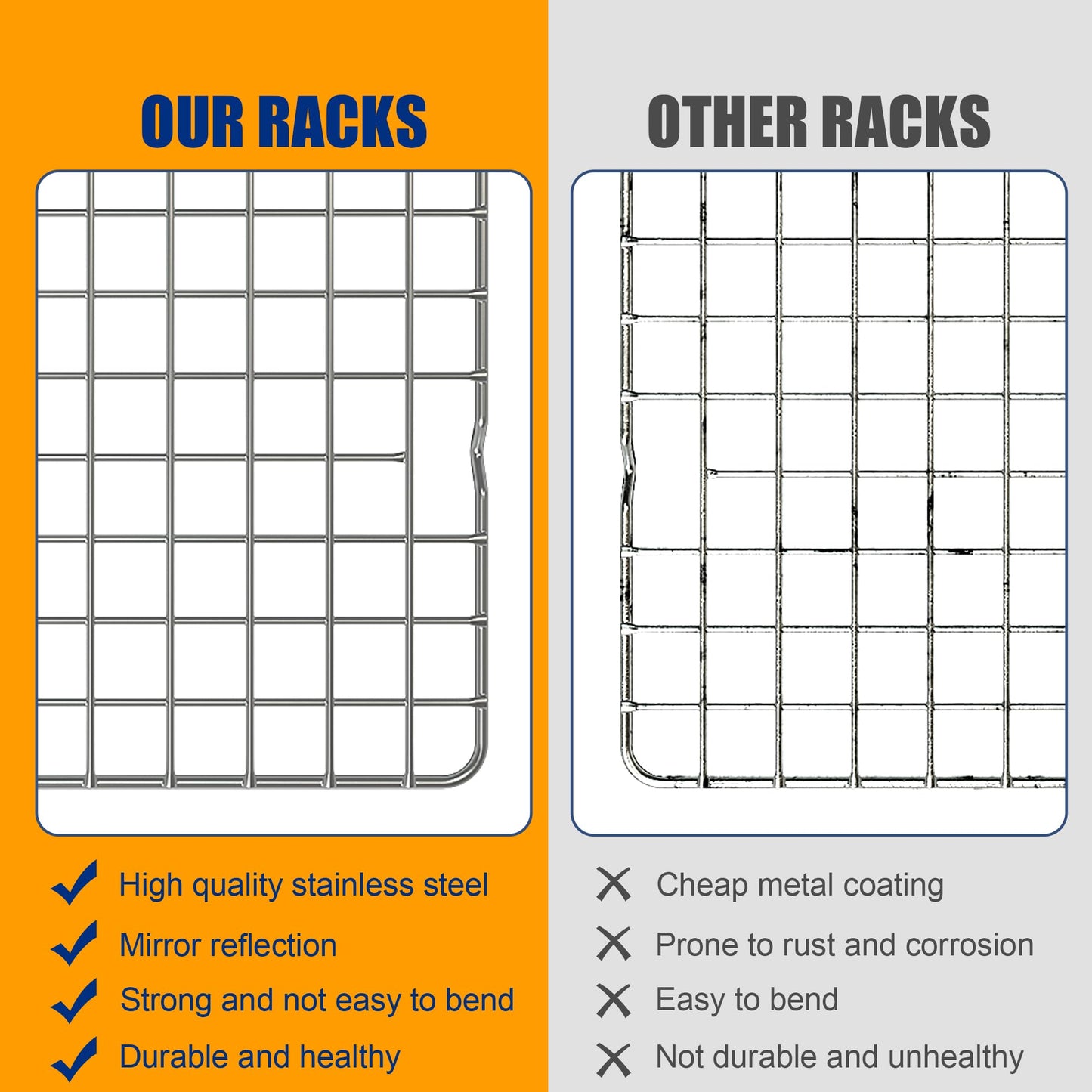 2PCS Cooling Racks for Cooking and Baking -11.65''x16.85''Heavy Duty Stainless Steel Wire Rack for Baking, Grilling, Roasting - Oven & Dishwasher Safe - Fits Half Sheet Pan（Silver）