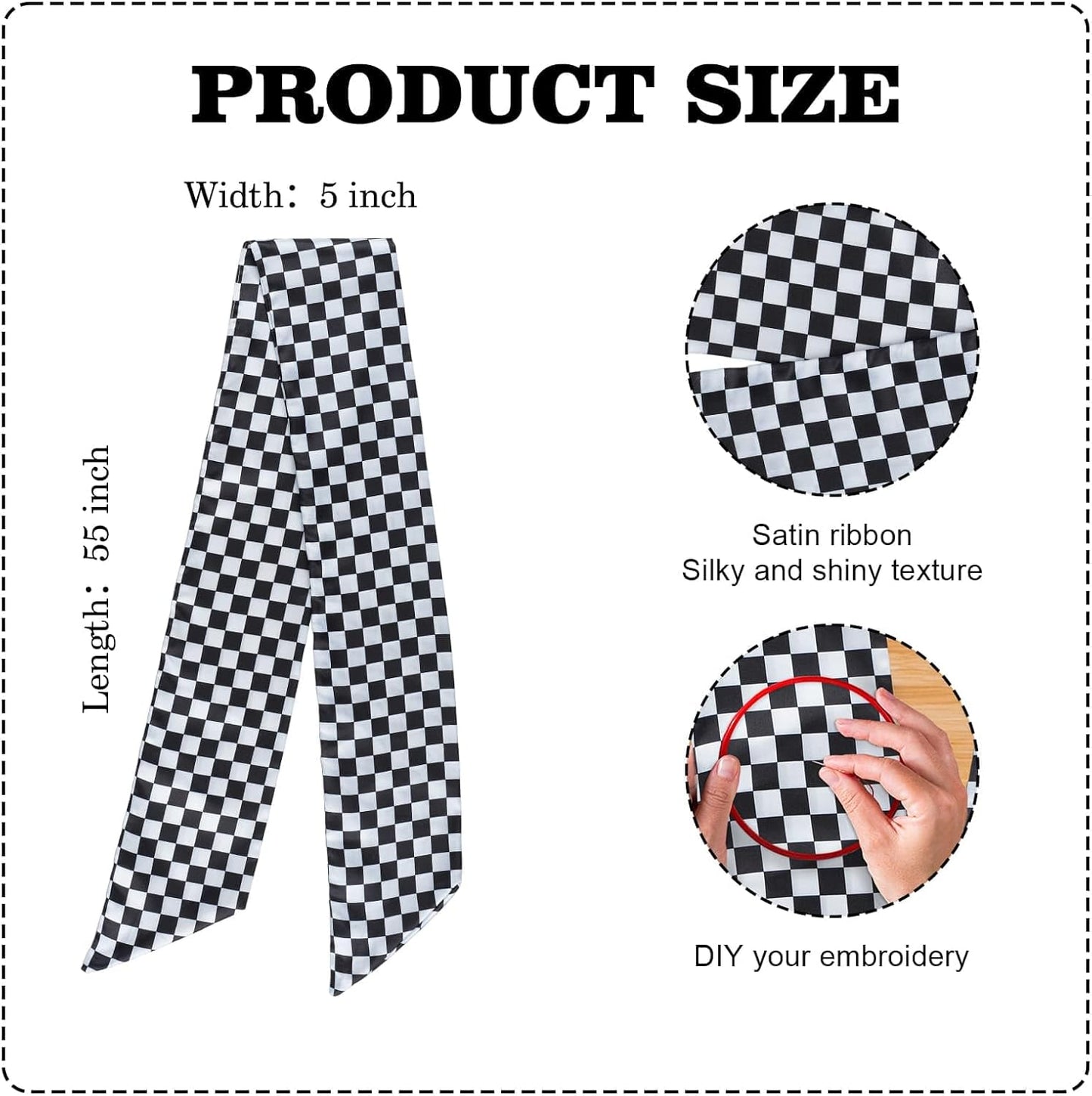 Skiennix Checkered Racing Wreath Sash - Black & White Tie Bow for Front Door Decor | Holiday & Birthday Accessory