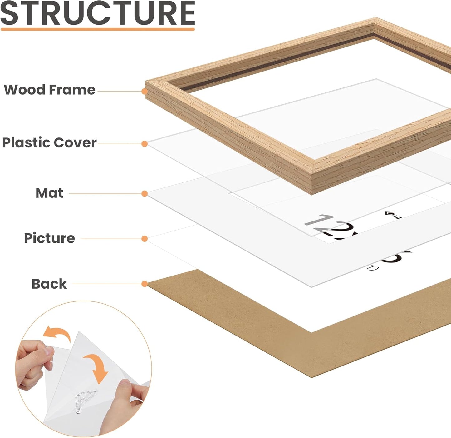 Upsimples 8x10 Picture Frame - Natural Solid Wood Design for 5x7 or 8x10 Displays | Wall & Tabletop Use