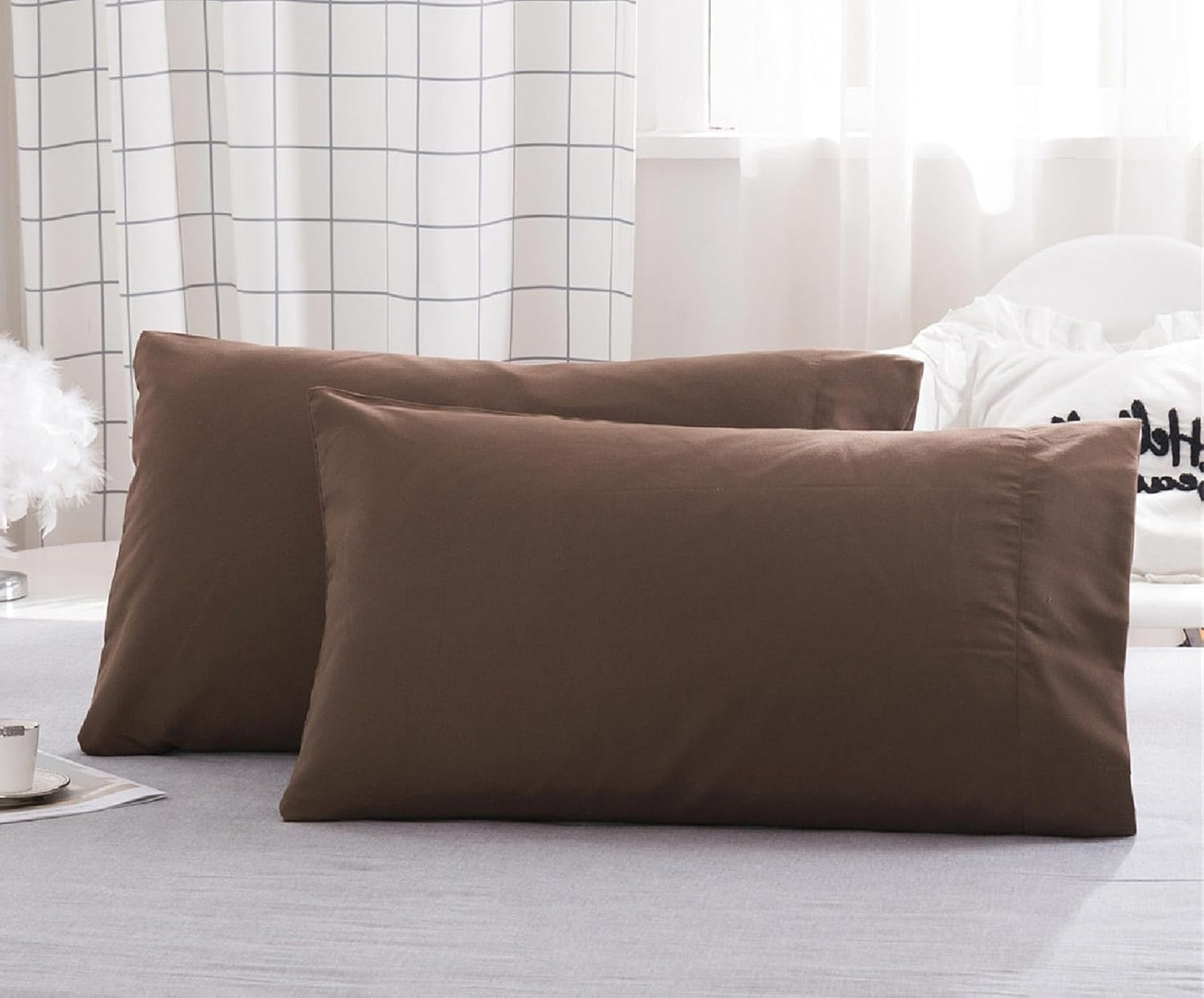 Skiennix Microfiber Bed Pillowcases - Super Soft & Stain Resistant | 2 Pack, 20x26, Coffee