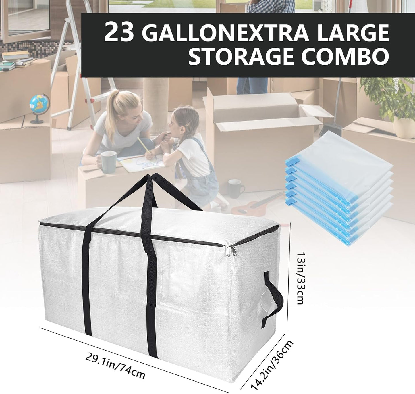 Skiennix Extra Large Storage Bags Set - Heavy Duty Waterproof Totes with Dual-Way Carrying Design | 6 Moving Bags & 10 Vacuum Seal Bags for Travel and Camping