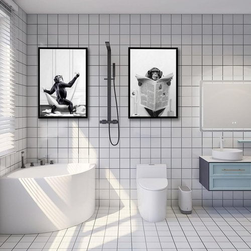Funny Monkey Wall Art by [Brand Name] - Black and White Canvas Print | 12" x 16" Ready to Hang Decor